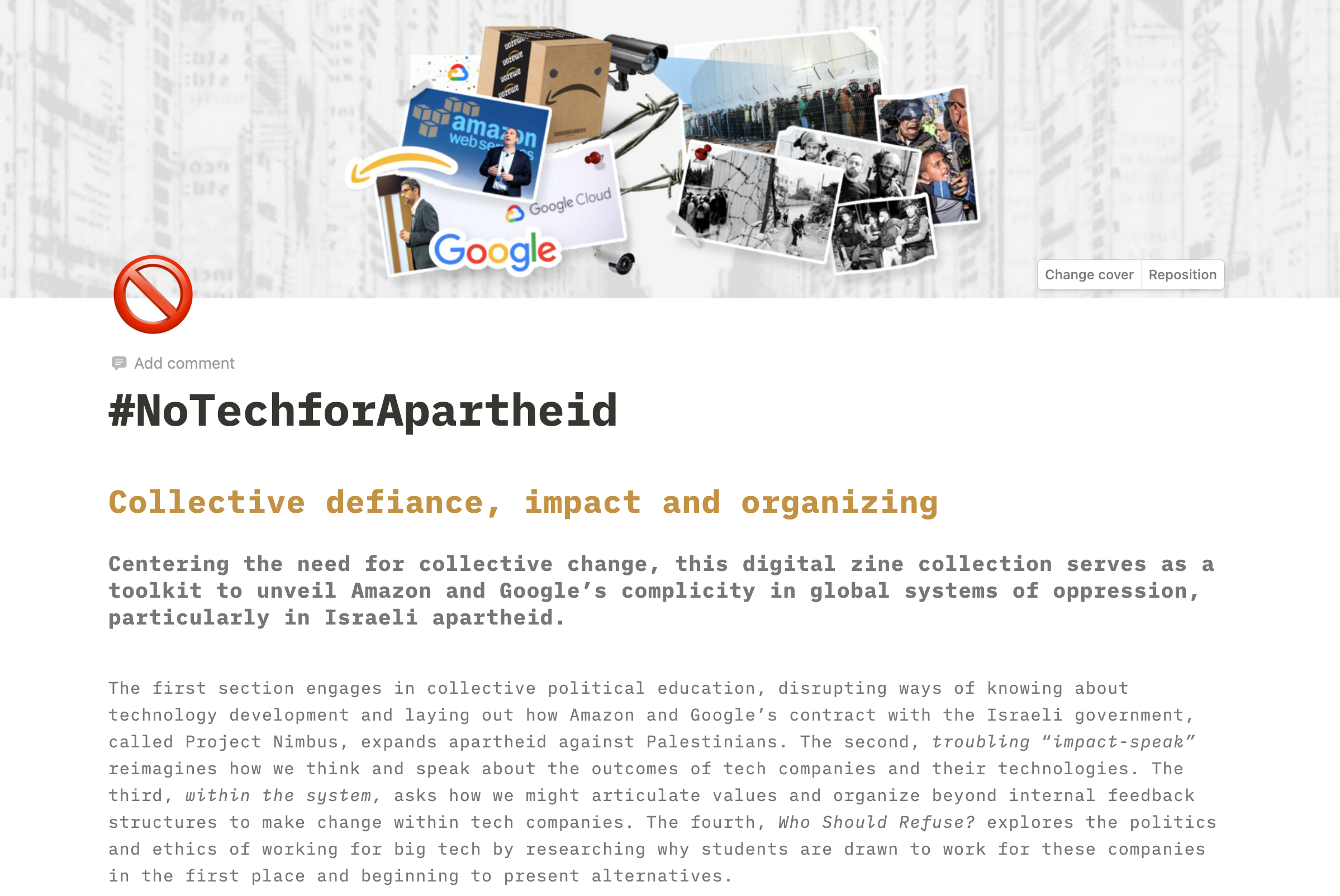 screenshot of no tech for apartheid website